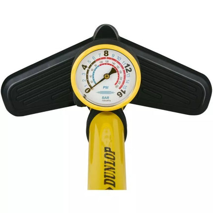 DUNLOP Dirbtuvių Dviračio Pompa su manometru, 230PSI (16BAR), Geltona