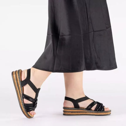 Women's black elastic strap sandals Rieker 62969-00