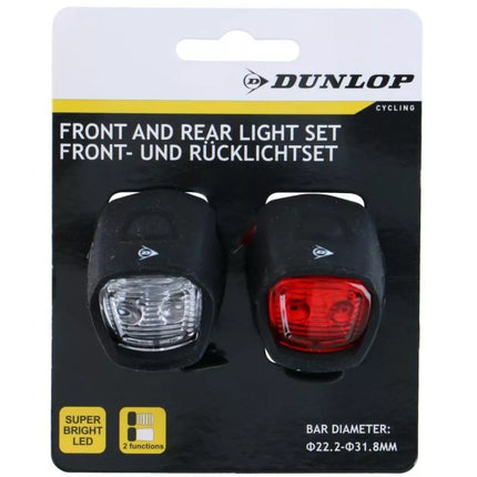 JUODAS DUNLOP SILIKONINIS LED DVIRAČIO ŽIBINTŲ KOMPLEKTAS PRIEKINIS IR GALINIS