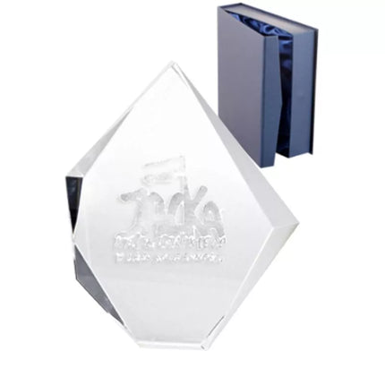3D engraved glass trophy with case