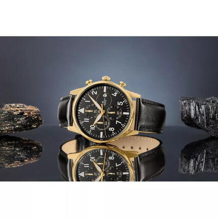 Vyriškas laikrodis Giewont Chronograph Safyrinis Juodas ir auksas GW5630-A4
