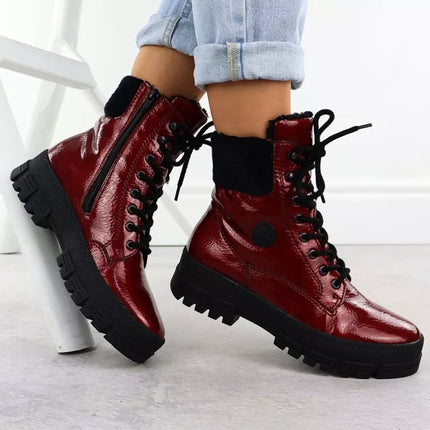 Women's red patent leather platform ankle boots Rieker Y0220-33