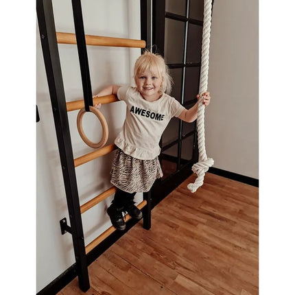 WOODEN AND METAL GYMNASTIC WALL BAR WITH WOODEN BAR AND ACCESSORIES BENCHK 221B A076