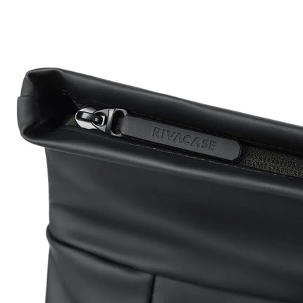 Rivacase Eden Backpack Roll-Up Backpack Black Polyester, Waxed Leather (Pull Up)