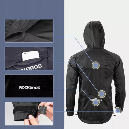 Rockbros YPY013BK3XL Lietaus striukė - kvėpuojanti, vėjui atspari, XXXL, juoda
