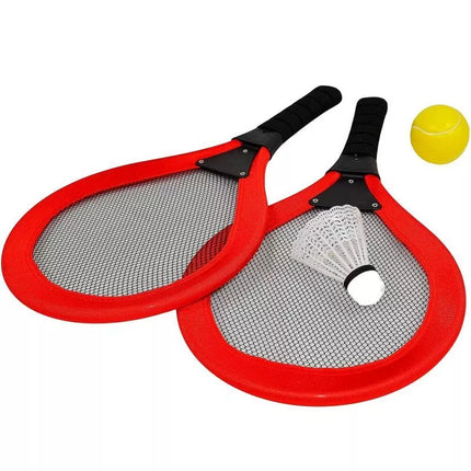 2 RAKEČIŲ, PLUNKSNINUKO IR KAMUOLIO KOMPLEKTAS TENISO IR BADMINTONO ŽAIDIMAMS ENERO TOYS