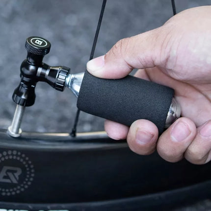 Rockbros CO₂ pump, aluminum alloy valve head, cartridge-free, Presta/Schrader compatible - black