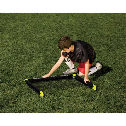Sulankstomas futbolo vartų komplektas su tinklu, kamuoliu ir pompa, 91x61x61 cm