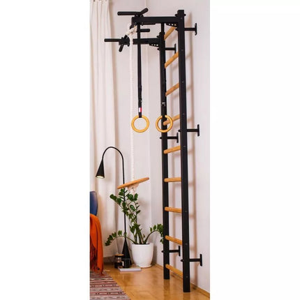 GYMNASTIC WOODEN AND METAL WALL BAR WITH METAL BAR AND ACCESSORIES FOR CHILDREN BENCHK 721B A076