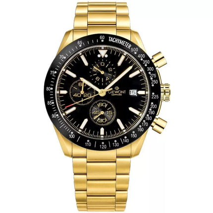 Vyriškas laikrodis Giewont Chronograph Safyro stiklas Auksas Juodas GW8720-B4