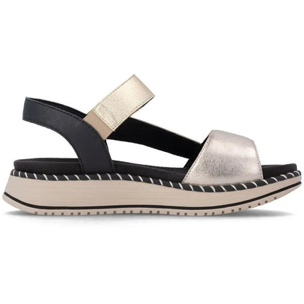 Women's metallic gold leather platform sandals Remonte by Rieker D3J50-90
