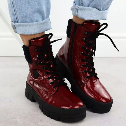 Women's red patent leather platform ankle boots Rieker Y0220-33