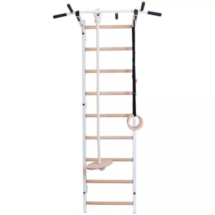 GYMNASTIC WOODEN AND METAL WALL BAR WITH METAL BAR AND ACCESSORIES FOR CHILDREN BENCHK 721W A076