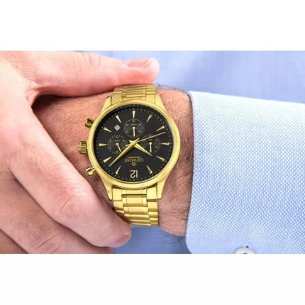 Vyriškas laikrodis Giewont Chronograph Safyro stiklas Auksinis Juodas GW6310-B4
