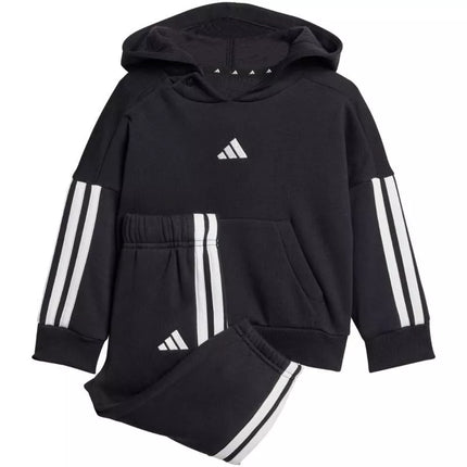 adidas Essentials Joggeriai 3 juostelių Fleece džemperis su gobtuvu Sportinis kostiumas vaikams Juodas JD6484