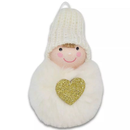 Dekoratyvinė lėlė su širdimi 8 cm, su skrybėle ir baltu kailiu