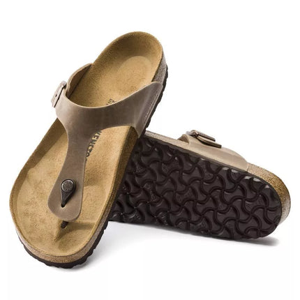 Birkenstock Gizeh Tobacco Brown siauros moteriškos šlepetės iš alyvuotos odos (0943813)
