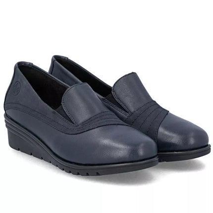 Women's leather wedge shoes, navy blue, Rieker L5356-14