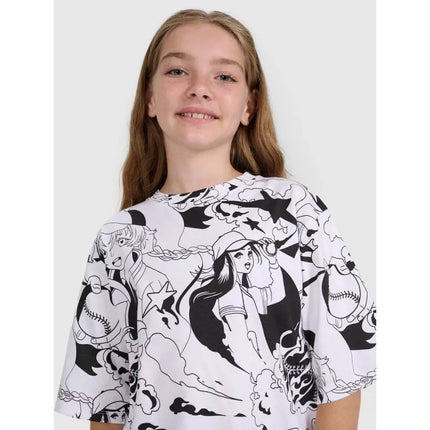 Negabaritinis T-shirt su spauda mergaitėms 4F 4FJRAW25TTSHF3069-90A