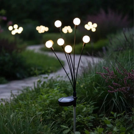 Saulės šviestuvas, šokantis vėjyje, su baltais rutuliais, 6 LED, 72 cm, šaltai baltas.