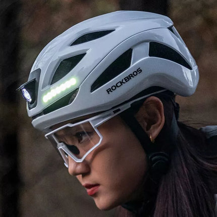 Rockbros ZK-077 Bicycle Helmet with Integrated Multi-Directional Lighting 57-61 cm - White