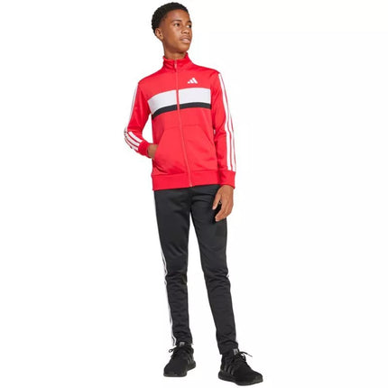 adidas Seasonal Essentials Tiberio 3-Stripes Tricot Kids Tracksuit Red and Black JI6214