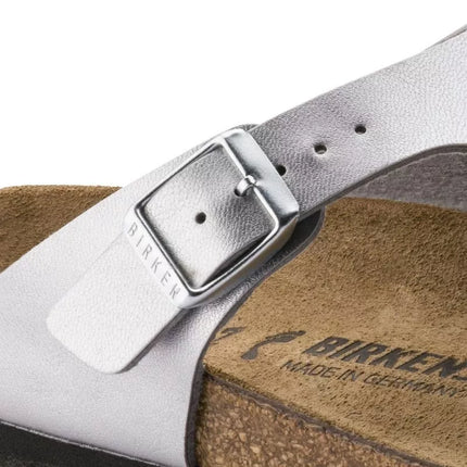 Sidabrinės Birkenstock Gizeh Birko-Flor siauros moteriškos šlepetės (0043853)