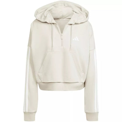 Women's adidas Essentials 3-Stripes French Terry Quarter-Zip Hoodie Beige JN1958