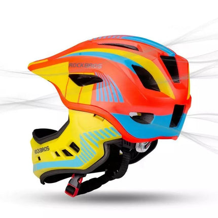 Rockbros TT-32SOYB-S children's bicycle helmet with detachable chinbar, size S - yellow-orange