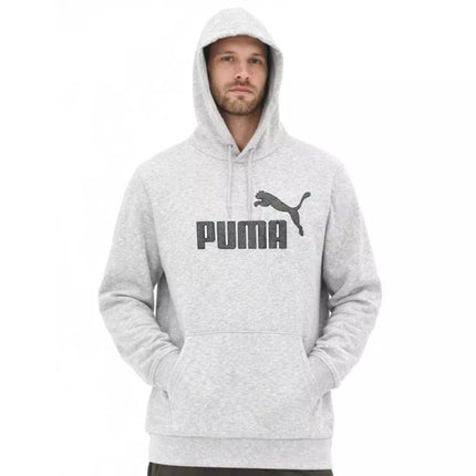 Vyriškas madingas pilkas medvilninis su kengūros kišene sportinis džemperis su gobtuvu Puma