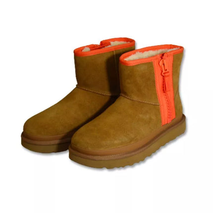 Moteriški UGG Classic Mini Zipper Tape Logo Kaštoniniai Sniego Batai - 1144034-CHE