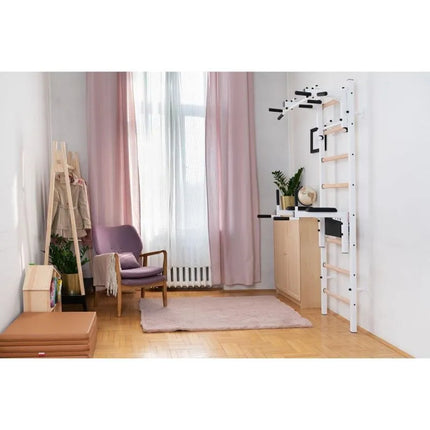 WOODEN AND METAL GYMNASTIC WALL BAR WITH BAR AND ACCESSORIES BENCHK 232W
