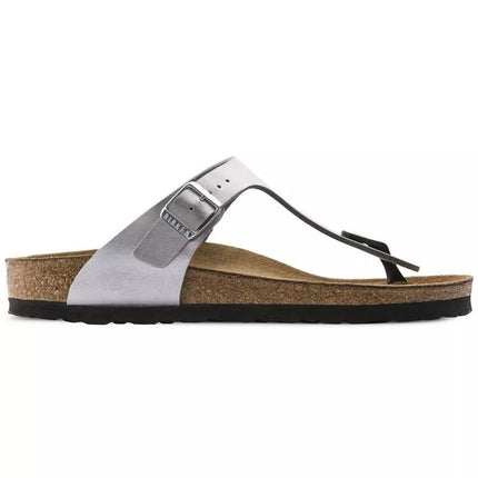 Sidabrinės Birkenstock Gizeh Birko-Flor siauros moteriškos šlepetės (0043853)