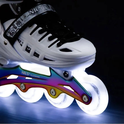 NH10905 4in1 LED WHITE ROLLER SKATES WITH RAINBOW HOCKEY BLADE SIZE M (35-38) NILS EXTREME