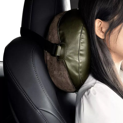 Baseus ComfortRide serijos automobilinė pagalvėlė ant galvos atramos su 2 medžiagomis - tamsiai žalia