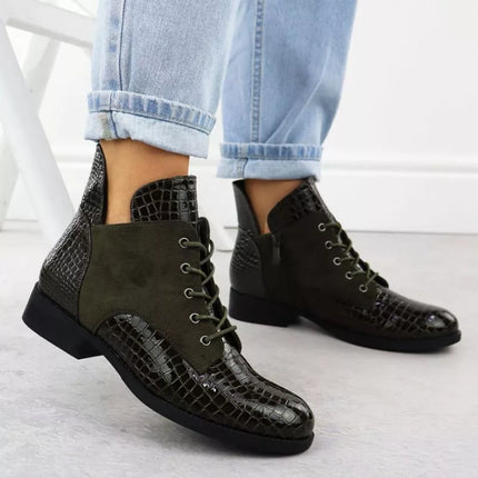 Women's patent leather ankle boots crocodile green Vinceza 26-16477