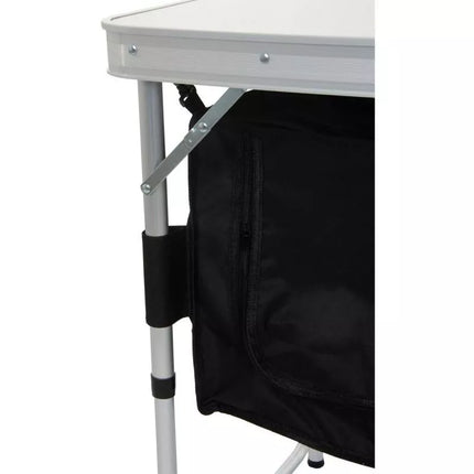 Sulankstomas kempingo stalas 120x47x70/62/54cm su spintele 33x30x36cm