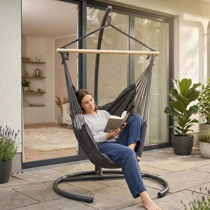 BRAZILIAN HAMMOCK CHAIR 100X130CM AND 2 PILLOWS 40X40CM BLACK