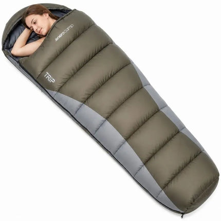 ŽALIOS IR PILKOS SPALVOS TURISTINIS MIEGMAIŠIS SU KOMPRESIJOS KREPŠIU 210X80X50CM ENERO CAMP
