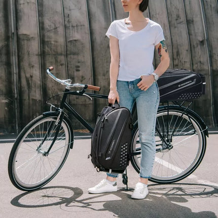 Wozinsky Bike Trunk Bag with Long Strap and Expandable Side Pockets - Black