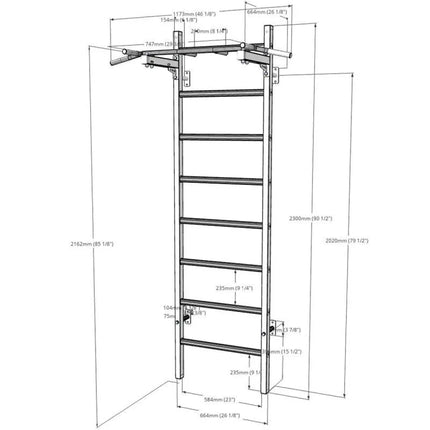 WOODEN AND METAL GYMNASTIC WALL BAR WITH BENCHK 221B