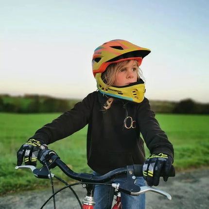 Rockbros TT-32SOYB-S children's bicycle helmet with detachable chinbar, size S - yellow-orange