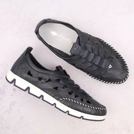 Rieker W RKR652 tamsiai mėlyni atviri odiniai batai