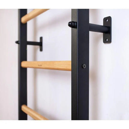 WOODEN AND METAL GYMNASTIC WALL BAR WITH WOODEN BAR BENCHK 711W