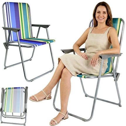 REDCLIFFS FOLDING CHAIR WITH ARMRESTS, BLUE STRIPES