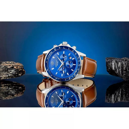 Vyriškas laikrodis Giewont Chronograph Safyro rudas mėlynas GW3520-A5