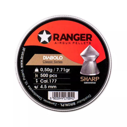 4,5 mm RANGER Diabolo Klasikiniai granulės su grioveliais, raižytas galiukas, 500 vnt. 0,50 g