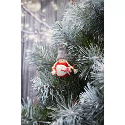 Dekoratyvinė lėlė su rankine, raudona mergaitė, 7.5 cm