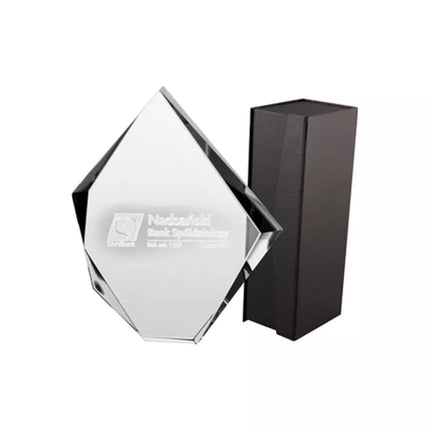 3D engraved glass trophy with case