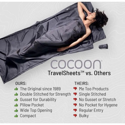 Cocoon TravelSheet Silk Sleeping Bag Liner, Rhino/Cornflower